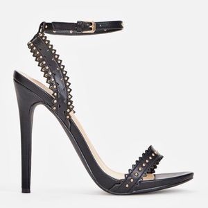 JustFab Black Lazer Cut Studded Heels - Kingslee